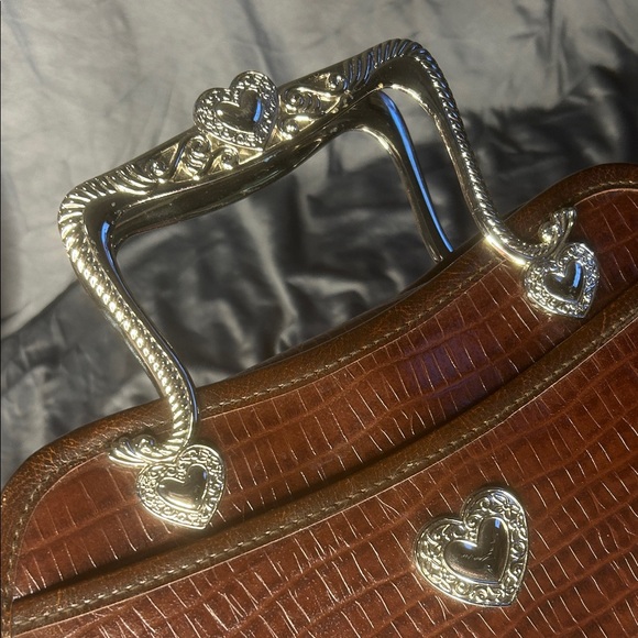 Brown Crocodile-Embossed Leather Handbag Y2K Silver Tone Details - Picture 4 of 15